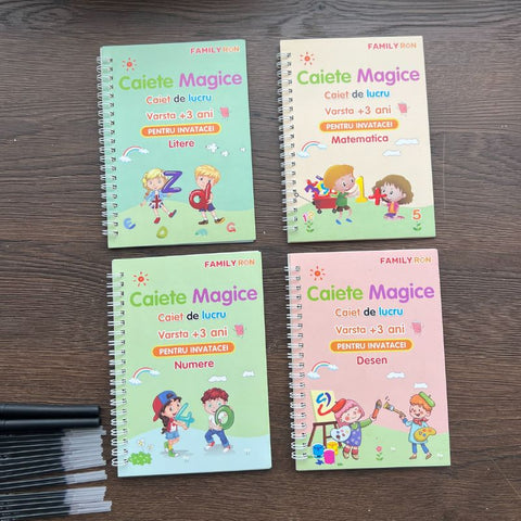 Set 4 Caiete Caligrafie + (2 pixuri, 16 Rezerve, 2 Suporti Scriere) in ROMÂNĂ [Editie FAMILY RON]