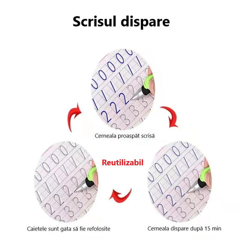 Set 4 Caiete Caligrafie + (2 pixuri, 16 Rezerve, 2 Suporti Scriere) in ROMÂNĂ [Editie FAMILY RON]
